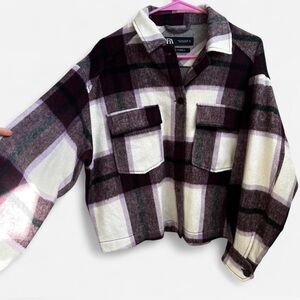 Zara Wool Blend Purple Check Plaid Overshirt